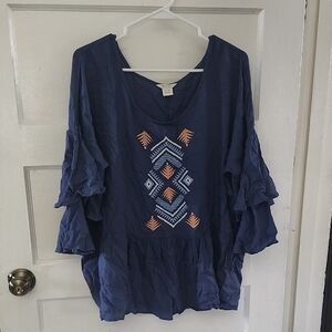 Ariat Deep Blue Ruffle Sleeve Blouse